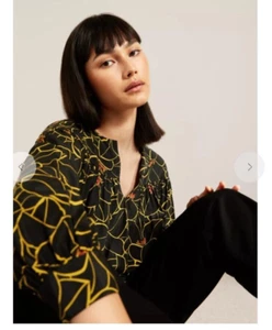 KIN JOHN LEWIS Size 18 60" Chest Black Floral Smock Top Blouse Oversized Arty - Picture 1 of 16