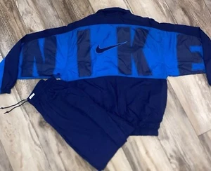 Vintage 90s Y2K Nike Nylon Track Suit Set Jacket big swoosh Pants Size Medium - Picture 1 of 23