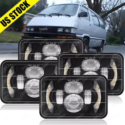 Faros proyectores LED rectangulares negros 4 piezas 4x6" Hi/Lo DRL para Toyota Van Camry Foto 1 de 4