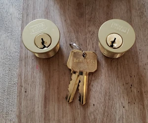 2 New Marks 15/16” Mortise Cylinders Polished Brass Keyed Alike 2122/3-1C - Picture 1 of 5
