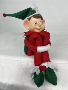 Vintage Retro Christmas Knee Hugger Elf Posable Felt Pixie 7" Large - Picture 1 of 7