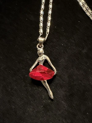 Bailarina 1-1/4" con CRISTAL ROSA 18" Colgante Collar (Lote# 452) Foto 1 de 4