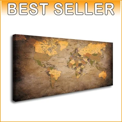 30x60 Vintage World Map Canvas Wall Art - Ready to Hang for Homes & Offices - Image 1 of 4