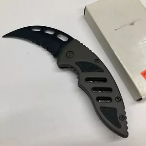 Black Blade Folding Knife w/Combo Curved Blade C-035B - Picture 1 of 19