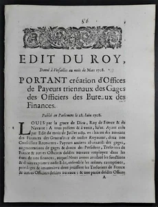 [Doit Ancien Régime] EDIT DU ROY Pfand der Offiziere Finanzämter 1708  - Bild 1 von 1