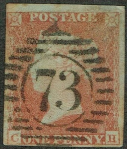 1841 1d Red Pl 142 CH 4m Superb Upright '73' of London Fine Used Cat. £40.00 - Picture 1 of 1