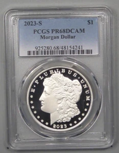 Dólar de plata Morgan DEEP CAMEO PROOF 2023-s $1 PCGS PR68DCAM - Imagen 1 de 8