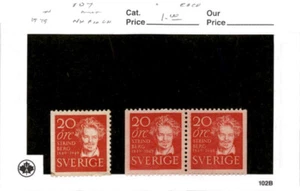 Sweden, Postage Stamp, #407 Pair & Single Mint LH, 1949 August Strindberg (AB) - Picture 1 of 1