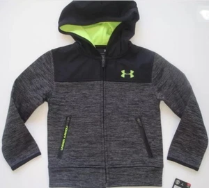 UNDER ARMOUR YOUTH BOYS HOODED ZIPPERED JACKET CARBON HEATHER NEON GREEN UA A30 - Picture 1 of 2