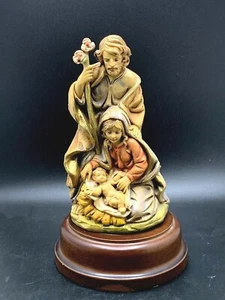 Vintage Nativity Christmas Music Box Silent Night Resin & Wood Base ITALY 7.5in - Picture 1 of 10