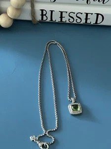 DAVID YURMAN Sterling Silver 7mm Peridot & Diamond Necklace 18” Stunning! - Picture 1 of 8