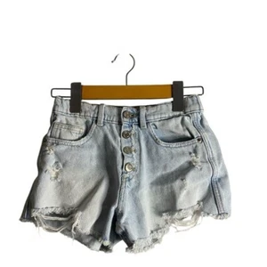 Zara Girl's Light Wash Distressed Button Fly Denim Shorts - Picture 1 of 5