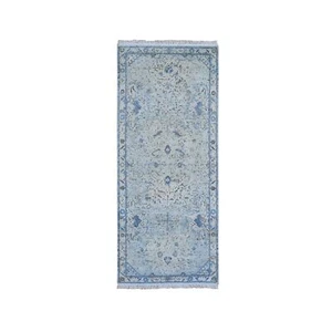 Alfombra Oushak Pura Seda Envejecida 2'6"x6' - Texto Lana Corredor Ancha Hecha a Mano R59743 - Imagen 1 de 7