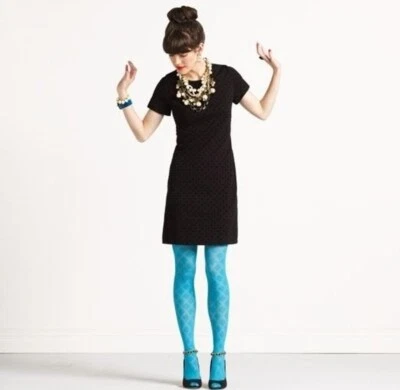 KATE SPADE Black Velvet Polka Dot Jersey Knit Exposed Zipper Cocktail Dress M 8 - Image 1 of 4