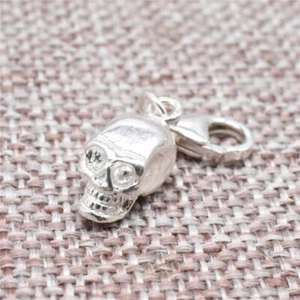 925 Sterling Silver Skull Clip On Charm with Lobster Clasp for Bracelet Necklace - Picture 1 of 5