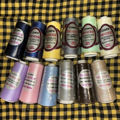 12 Spools Coats & Clark Tru-lock 100% Spun Polyester Thread 3000 yd Ea Serger - Image 1 of 3
