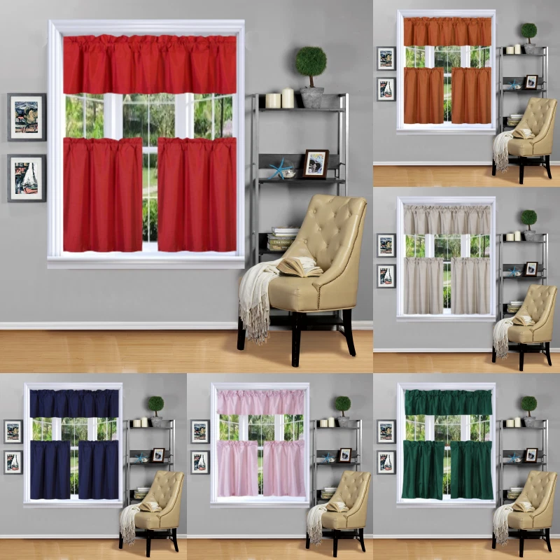 3PC BLACKOUT SHORT FAUX SILK  WINDOW CURTAIN PANEL 30" W X 24" L EACH K4 - Image 1 of 1