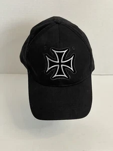 Iron Cross Big Head Caps Black Cap Black And White Cross Cranially Endowed - Picture 1 of 7