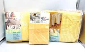 Martha Stewart Yellow Queen Sheet Set + Gingham Bed Skirt Dust Ruffle Vintage - Picture 1 of 11