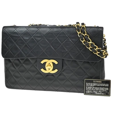 Bolso de Hombro Chanel Maxi Jumbo Matelasse 34 Cadena Cuero Negro De Colección 356RF833 Foto 1 de 4