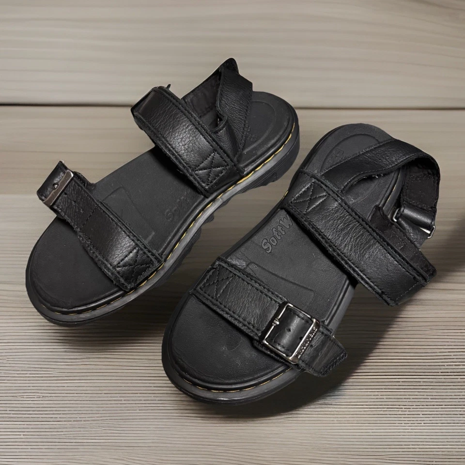 Sandalias de cuero negras Doc Martens para niños talla 2 SoftWair Kyle J zapatos AirWair Dr. Foto 1 de 4