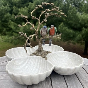 Capa Shell Shaped Serving Candy Trinket Dish Metal Bronzed Tree Parakeets Decor - Picture 1 of 6