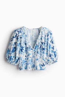 Top corto manga abullonada H&M para mujer talla XS floral Boho Cottagecore me... - Imagen 1 de 4