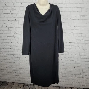 Lafayette 148 Black 100% Wool Long Sleeve Cowl Neck Side Slit Dress Size 12 - Picture 1 of 15