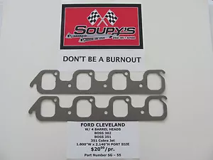 Ford Cleveland Exhaust Gaskets(w/4V heads)(Boss 302-351-351 CJ)(1.800" x 2.140") - Foto 1 di 1