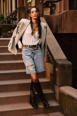 Free People Ashby Blazer - Oversized Style in Beige Plaid Check - RRP $168 BNWOT - Image 1 of 4