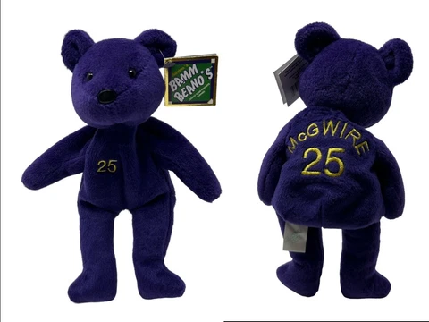 Mark McGuire #25 Bam Beano's Purple Plush Teddy Bear Baseball MLB August 1998 Cover