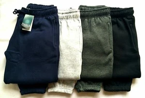 Men's Plain Tracksuit Bottoms Joggers Work Zip Pockets Elastic Black Grey Navy - Picture 1 of 12
