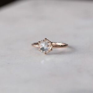 Unique 1.56 Carat Rose Cut Moissanite Engagement Ring in 14K Rose Gold Plated