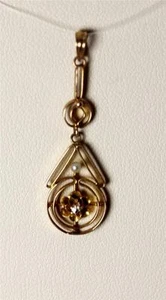 Antiker viktorianischer 10K Gelbgold Diamant & Saatperlen Anhänger 1,5" - 6157-34 - Bild 1 von 5