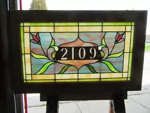 ~ ANTIQUE STAINED GLASS TRANSOM WINDOW ~ 42 x 26 ~ ADDRESS 2109 ~ SALVAGE ~ - Picture 1 of 11