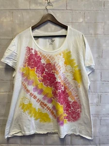 JMS just my size 4X White Top Tropical Pink Orange Floral T-shirt - Picture 1 of 6
