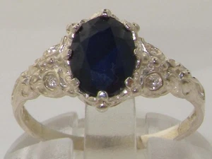 Luxurious Solid 14K White Gold Natural Sapphire Womens Solitaire Ring - Picture 1 of 1