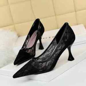 decolte scarpe donna eleganti comode nero pizzo 7.5 cm pelle sintetica 9220