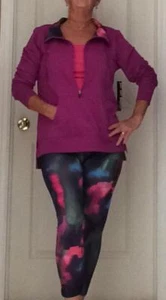 NWT LOVE LIFE LIVE Magenta ZIPPERED FRONT top multi color YOGA pants 2 pc set M - Picture 1 of 10