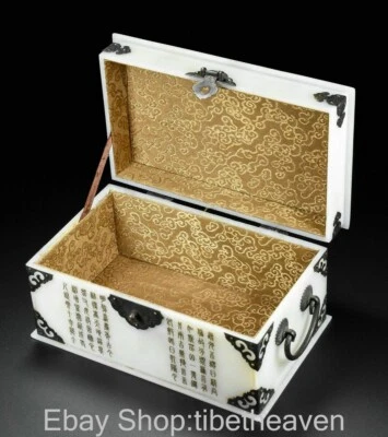 Caja Tesoro Escritura Ansia Jade Hetian Chino Marcado Qianlong 9.2" Foto 1 de 4