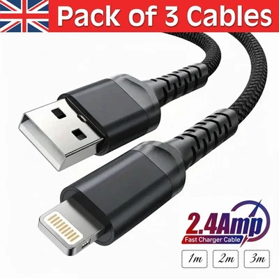 Heavy Duty Braided Long Fast Charger Lead USB Cable For iPhone 14 13 12 11 X 5-8 - Image 1 of 4