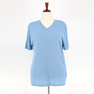 Vince женщин синий льняной/хлопок вязаный повседневный расслабленный классический v-образным вырезом футболка размер L - Изображение 1 из 4
