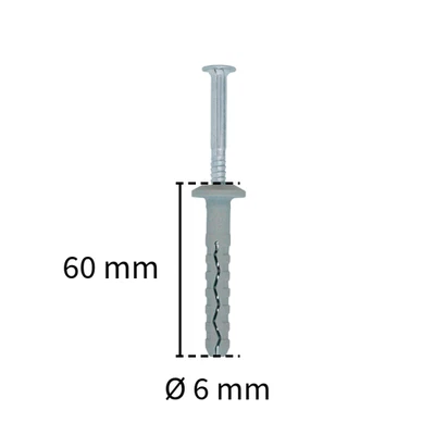 TASSELLI DA 6X60 IN NYLON CON BORDO PIATTO E VITE ZINCATA PREMONTATA CF 100 PZ - Immagine 1 di 4