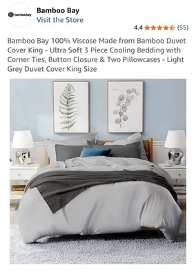 Bamboo Bay 100% Viscose Made from Bamboo Duvet Cover Oversized King gray - Image 1 of 3