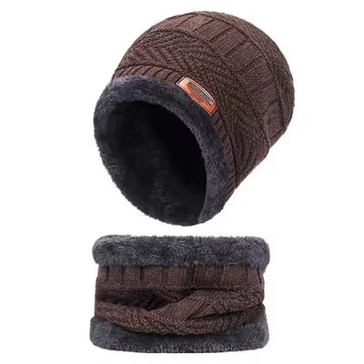Hombres Mujeres Invierno Gorro Sombrero Bufanda Conjunto Cálido Tejido Sombrero Grueso Vellón Forrado Gorra Foto 1 de 4