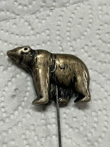 Antique Black Bear Hat Pin Silver - Picture 1 of 7