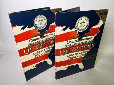 1999 - 2008 State Statehood Quarter Albums With Many Coins! Coin Set in 2 Albums Cover