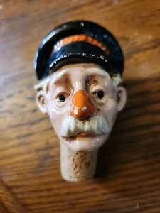 Vintage Porcelain Ceramic Man Red Nose Handpainted Bottle Cork Stopper Pourer - Picture 1 of 6