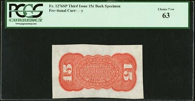 FR 1273-5spwmb - 15c 3rd ISSUE FRACTIONAL SPECIMEN WIDE MARGIN RED BACK -PCGS 63 - Image 1 of 4