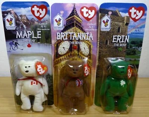3 Ty International Teenie Beanie Toy Bears 1999 UNOPENED Britannia, Erin, Maple - Picture 1 of 11